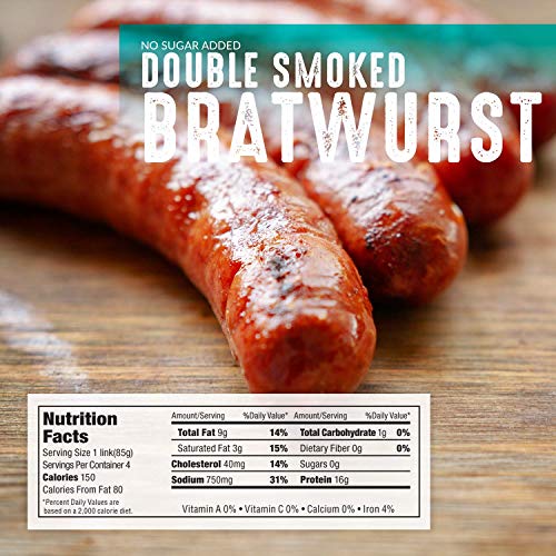 Pedersons Farms No Sugar Added Double Smoked Pork Bratwurst Lin...