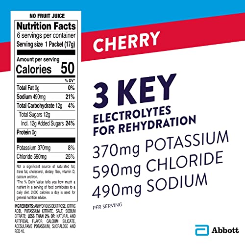 Pedialyte Electrolyte Powder Packets, Cherry, Hydration Drink, 6