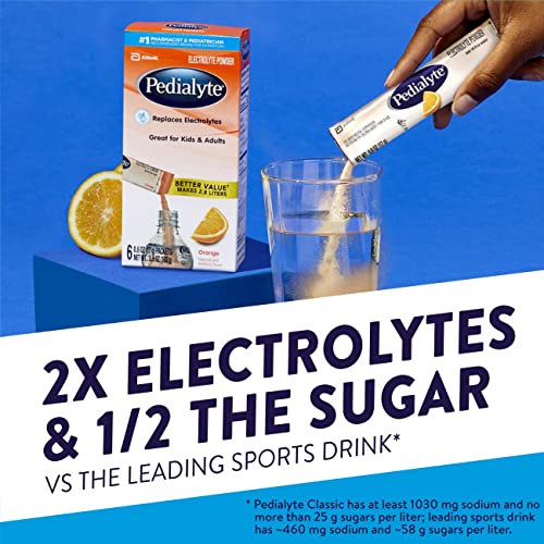 Pedialyte Electrolyte Powder Packets, Orange, Hydration Drink, 6