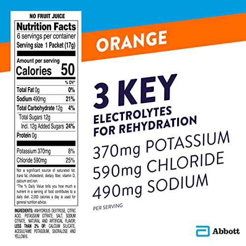 Pedialyte Electrolyte Powder Packets, Orange, Hydration Drink, 6