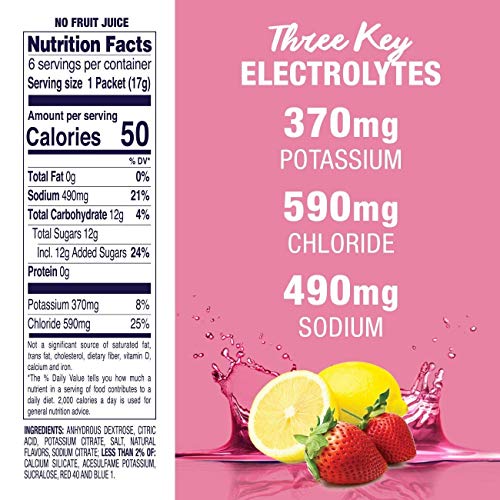 Pedialyte Electrolyte Powder, Strawberry Lemonade, Electrolyte H