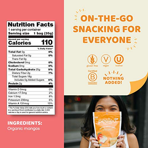 Peeled Snacks Organic Dried Fruit, Mango, 1.23 Ounce Pack Of 10