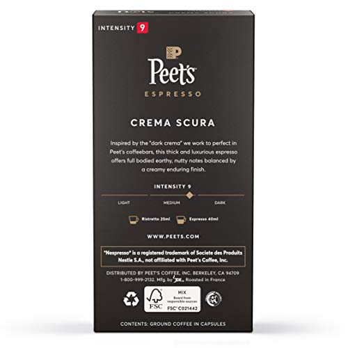 Peets Coffee Espresso Capsules Crema Scura, Intensity 9, 10 Cou