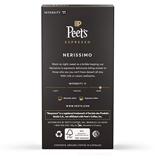 Peets Coffee Espresso Capsules Nerissimo, Intensity 11, 50 Coun