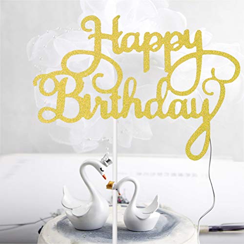 Pengxiaomei 50 Pcs Happy Birthday Cake Toppers, Birthday Gold Cu