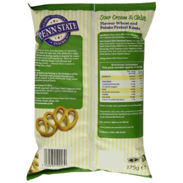 Penn State Sour Cream and Chive Flavour Pretzels 175 G Pack of 12