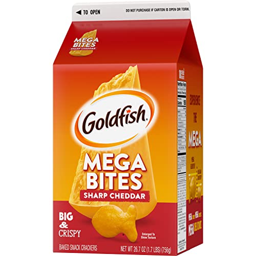 Goldfish Mega Bites, Sharp Cheddar Crackers, 26.7 Oz Carton