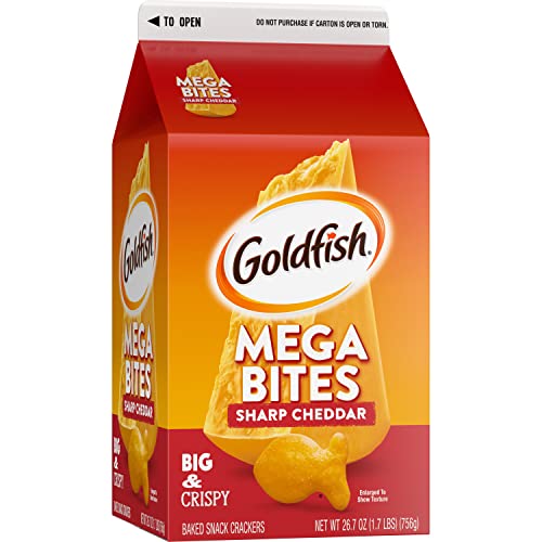 Goldfish Mega Bites, Sharp Cheddar Crackers, 26.7 Oz Carton