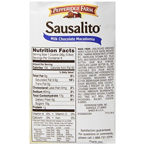 Pepperidge Farm Sausalito Cookies, Milk Chocolate Macadamia,7.2