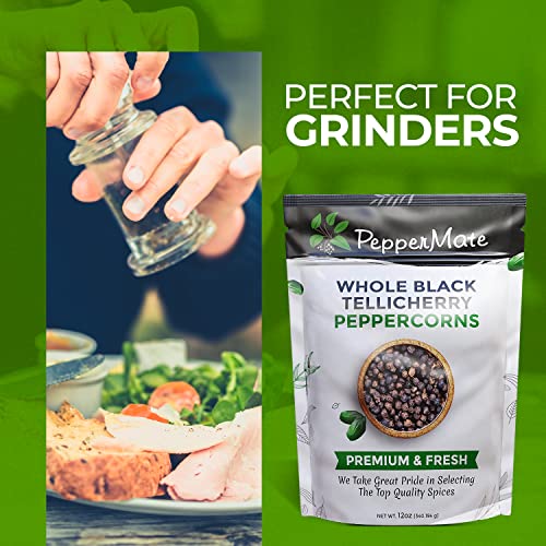 Peppermate Gourmet Tellicherry Peppercorns, 12 Ounce Resealable