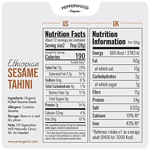 Organic Ethiopian Sesame Tahini Paste - Hulled - Stone-Ground, U...