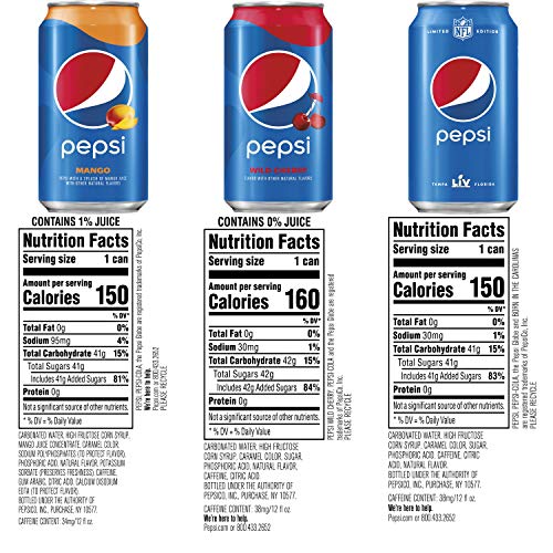 Pepsi Flavors Variety Cherry Mango Original 12Oz Cans Pack, 18 C