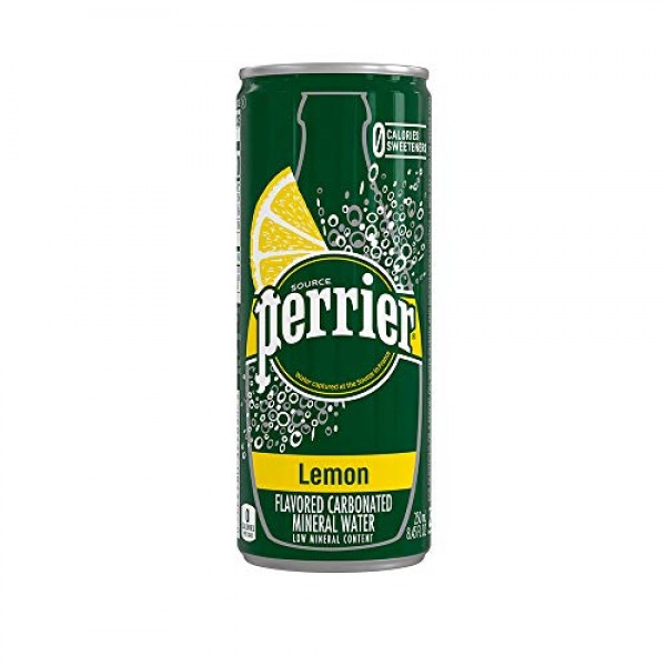 Perrier Lemon Flavored Carbonated Mineral Water, Slim Cans, 8.45