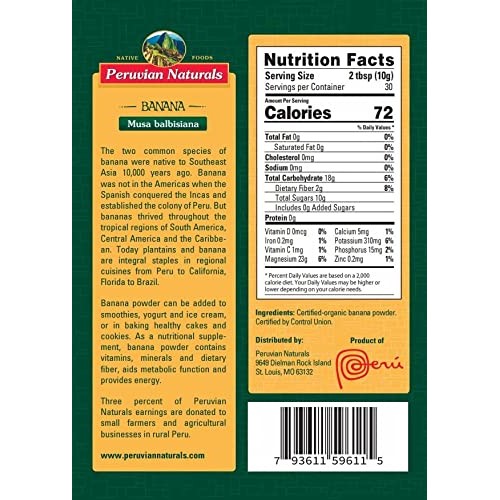 Peruvian Naturals Organic Banana Powder 300G 10.6 Oz, Raw, Veg