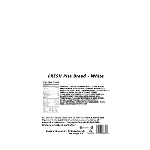 P-Tabun Fresh White Pita Bread- 6 Pcs ❤️No Gmo ✡️Ou ☮️Vegan