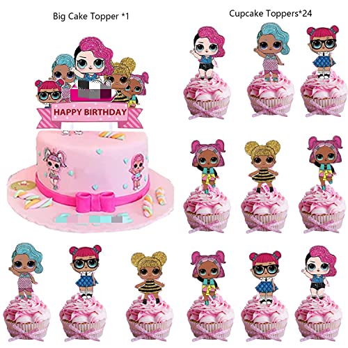 Pfinding 25Pc Doll 1Pc Cake Topper 24Pc Cupcake Toppers Cake Dec