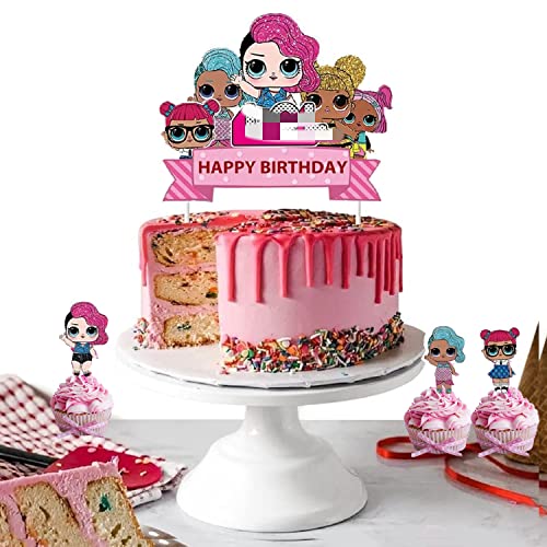 Pfinding 25Pc Doll 1Pc Cake Topper 24Pc Cupcake Toppers Cake Dec