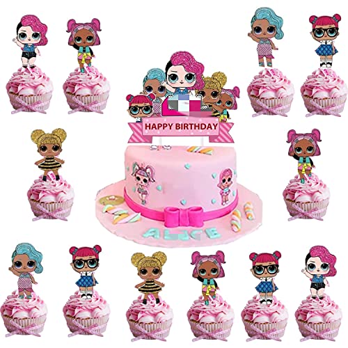 Pfinding 25Pc Doll 1Pc Cake Topper 24Pc Cupcake Toppers Cake Dec