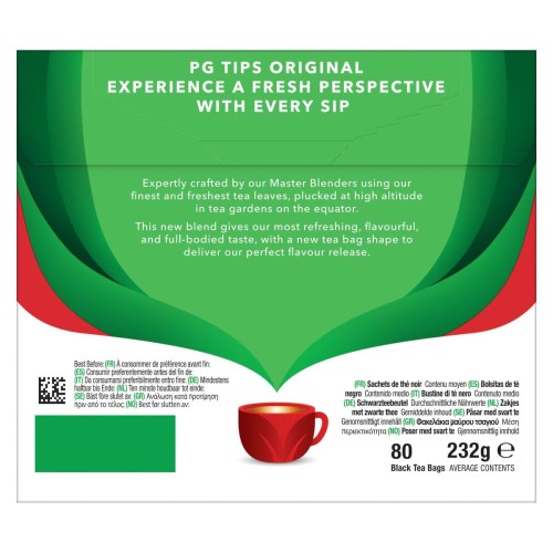 PG Tips 80 Original Non-Pyramid Black Tea Bags (Count of 80)