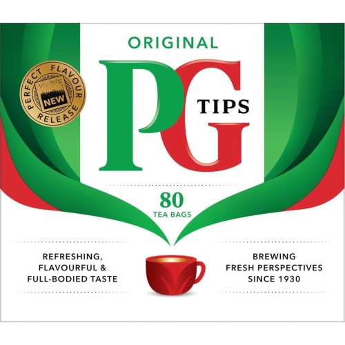PG Tips 80 Original Non-Pyramid Black Tea Bags (Count of 80)