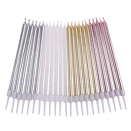 Phd Cake 24-Count Long Birthday Candles In Holders In Gold Silve