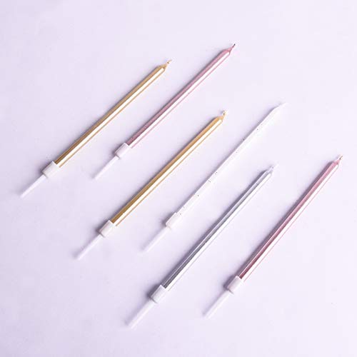 Phd Cake 24-Count Long Birthday Candles In Holders In Gold Silve
