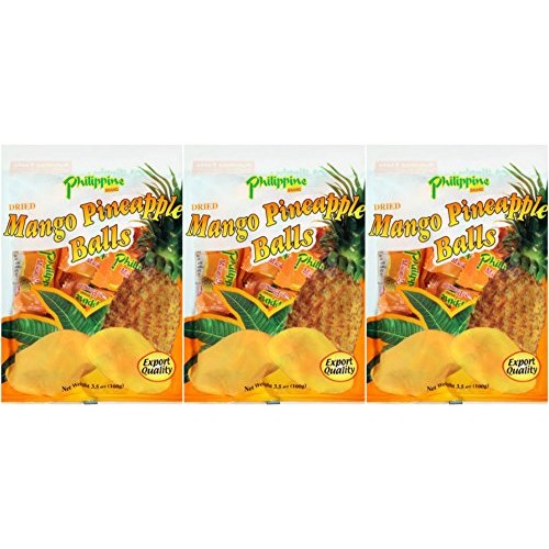 Philippine Brand Dried Mango Pineapple Balls 3 Pack 100G 3.52 Oz