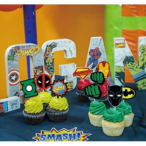 32 Superhero Cupcake Toppers Cake Topper Decorations Birthday Pa