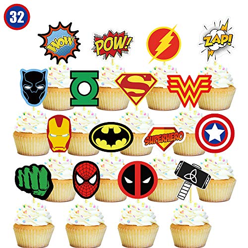 32 Superhero Cupcake Toppers Cake Topper Decorations Birthday Pa