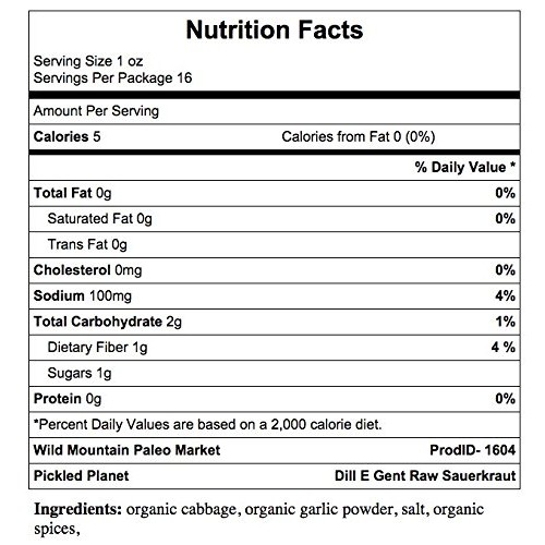 Organic Raw Sauerkraut, Dill E Gent Variety, 16 Oz Glass Jar