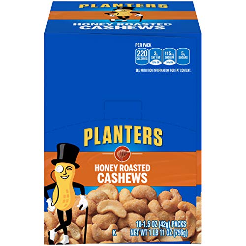 Planters Honey Roasted &Amp; Salted Cashews 1.5Oz Bag, Pack Of 18