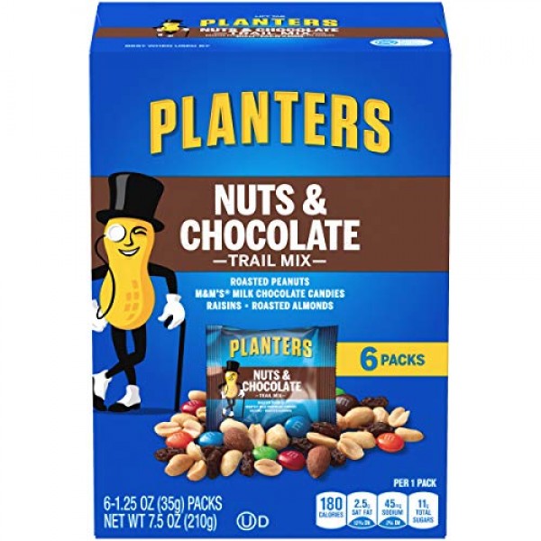 PLANTERS Nuts and Chocolate Trail Mix, 1.25 oz. Bags 6 Pack - ...