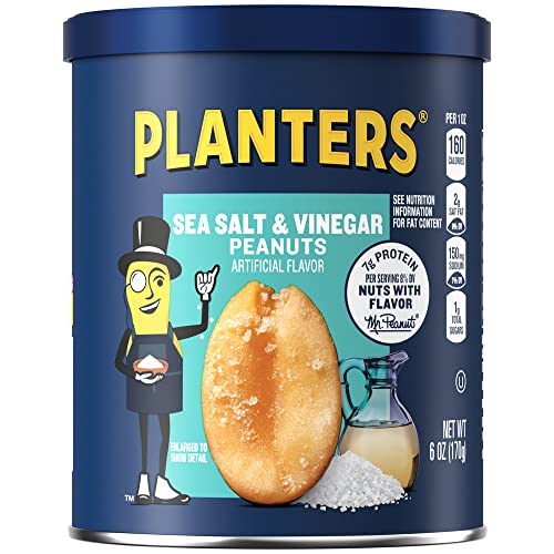 Planters Salt &Amp; Vinegar Peanuts 6 Oz Canister, Pack Of 8
