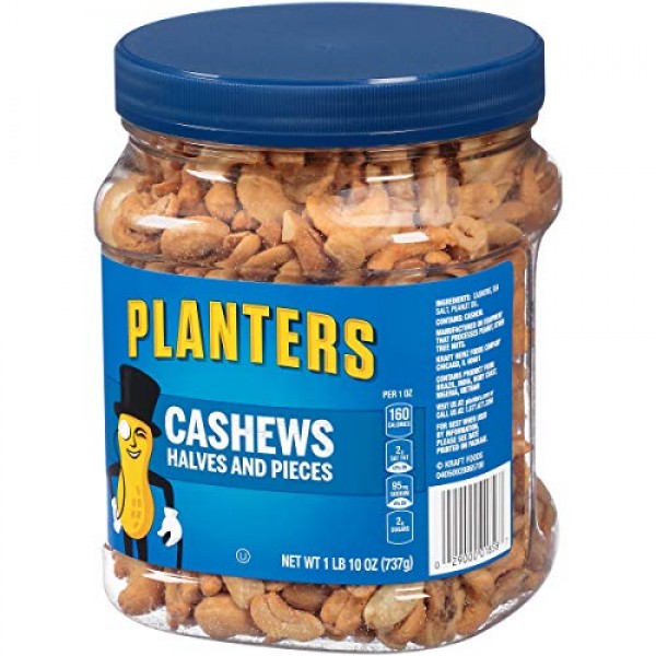 PLANTERS Cashew Halves & Pieces, 26 oz. Resealable Canister - En...
