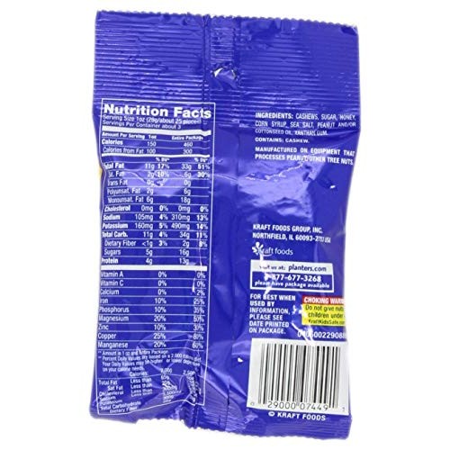 Planters Cashews, Honey Roasted, 3-Ounce Bags Pack - 3