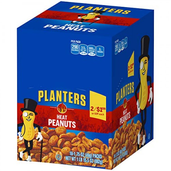 Planters Heat Peanuts 1.75 oz Packets, Pack of 18