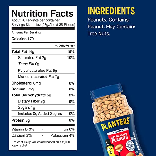 Planters Unsalted Dry Roasted Peanuts 16 Oz Jar