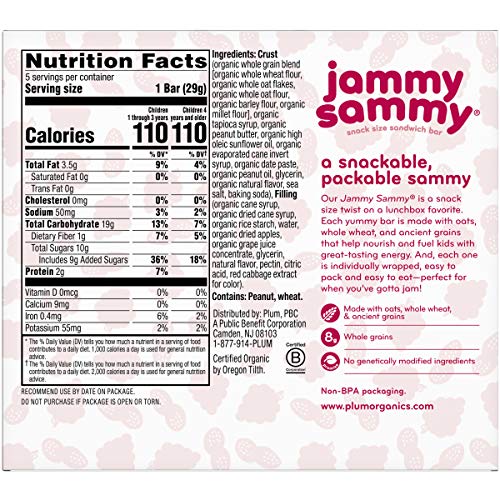 Plum Organics Jammy Sammy Peanut Butter &Amp; Grape, 5.1 Oz, 5 Count