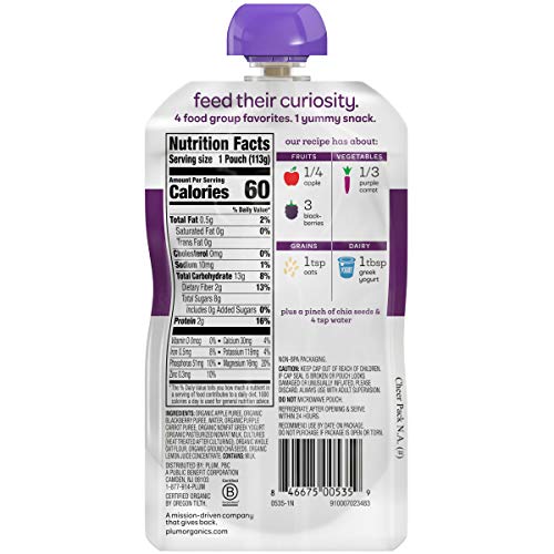 Plum Organics Mighty 4 Blends Toddler Food, Apple, Blackberry, P