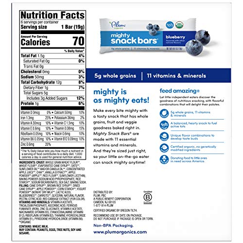 Plum Organics Mighty Snack Bars For Toddlers, Blueberry Fruit Sn