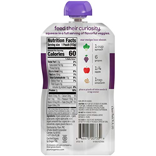 Plum Organics Mighty Veggie Spinach, Grape, Apple &Amp; Amaranth, 4O