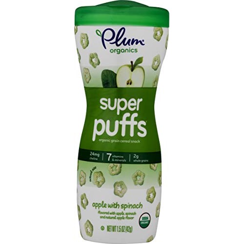 Plum Organics Super Puffs Apple With Spinach, 1.5 Oz Pack Of 4