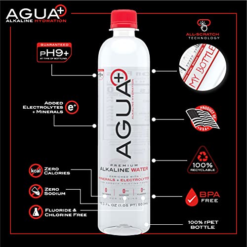 Agua Plus Premium Alkaline Water | 16.9 fl oz Bottles | Count of 4