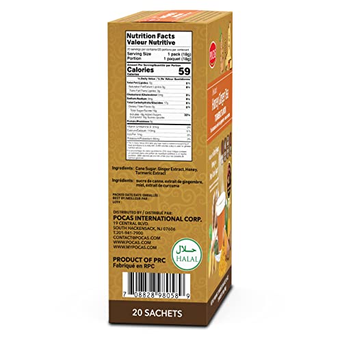 Pocas Honey Ginger Tea - Instant Tea Powder Packets w/Turmeric G...