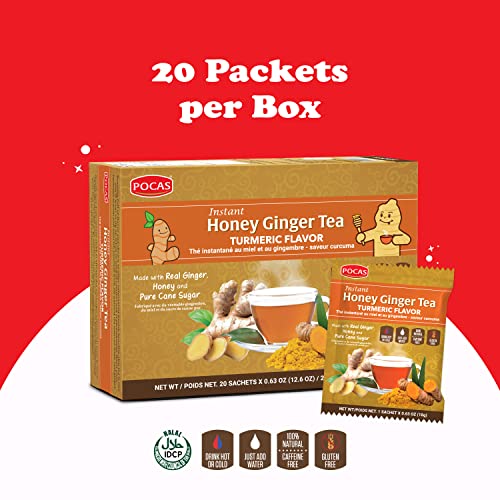 Pocas Honey Ginger Tea - Instant Tea Powder Packets w/Turmeric G...