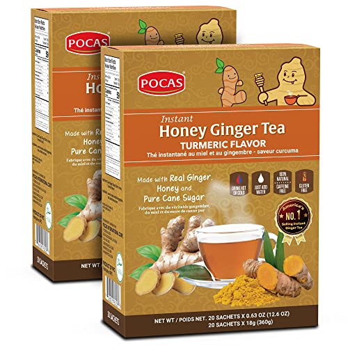 Pocas Honey Ginger Tea - Instant Tea Powder Packets w/Turmeric G...