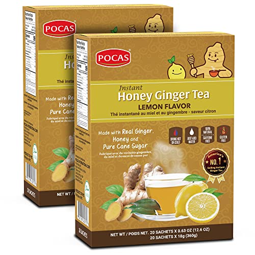 Pocas Honey Ginger Tea - Instant Tea Powder Packets with Lemon &...