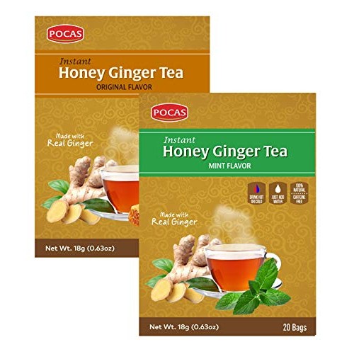 Pocas Instant Honey Ginger Tea Original + Mint, Date, Ginseng, C