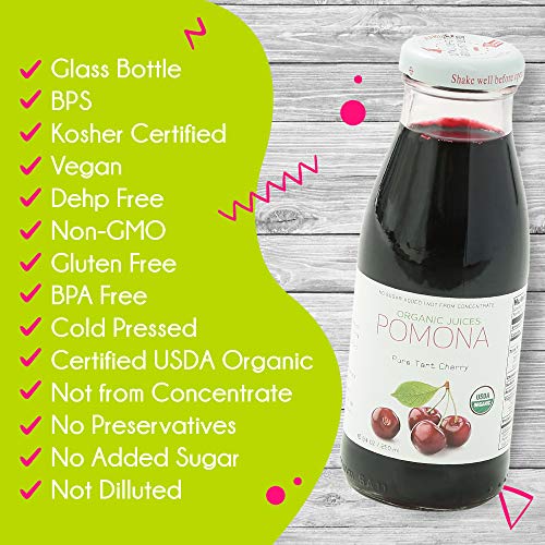Pomona Organic Juices Pure Tart Cherry Juice, 8.4 Ounce Bottle