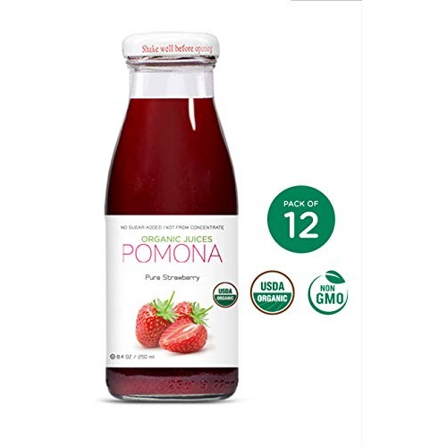 Pomona Organic Strawberry Juice Pack Of 12, Cold Pressed Usda